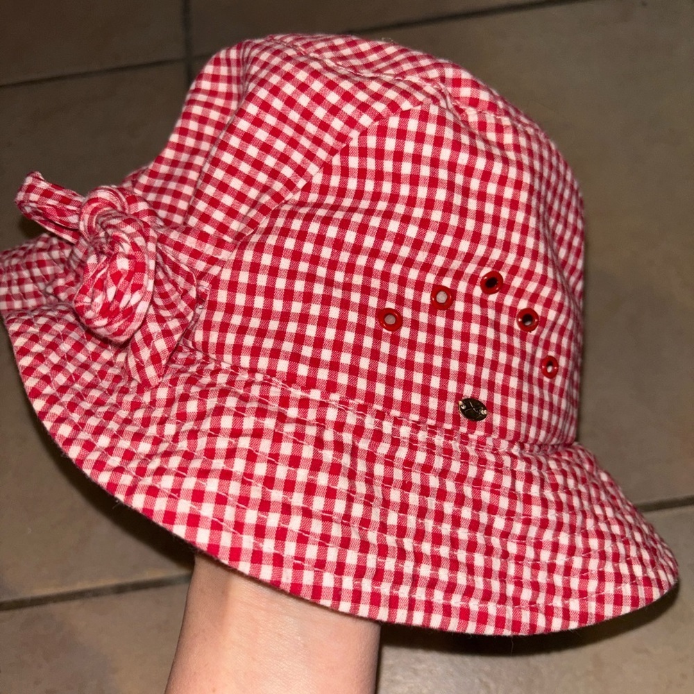 Betmar Red Gingham Checkered Bucket Hat with Bow